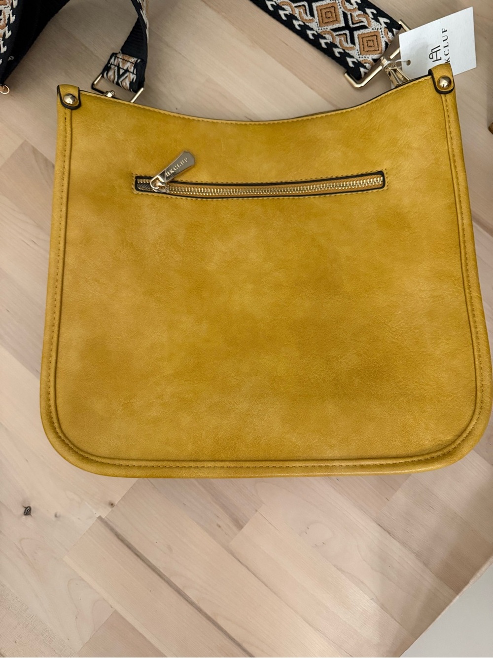 Mustard Yellow Crossbody Bag with 2 Patterned Strap - Picture 3 of 7
